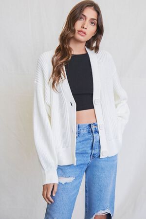 FOREVER 21 Red Chunky Mixed Knit Open Cardigan Sweater Retails $27.90